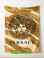Versace Medusa Head Gold Liquid Print Flannel Throw Blanket Luxury Metallic Gold Greek Key Sofa Cover Blanket IMG_1537